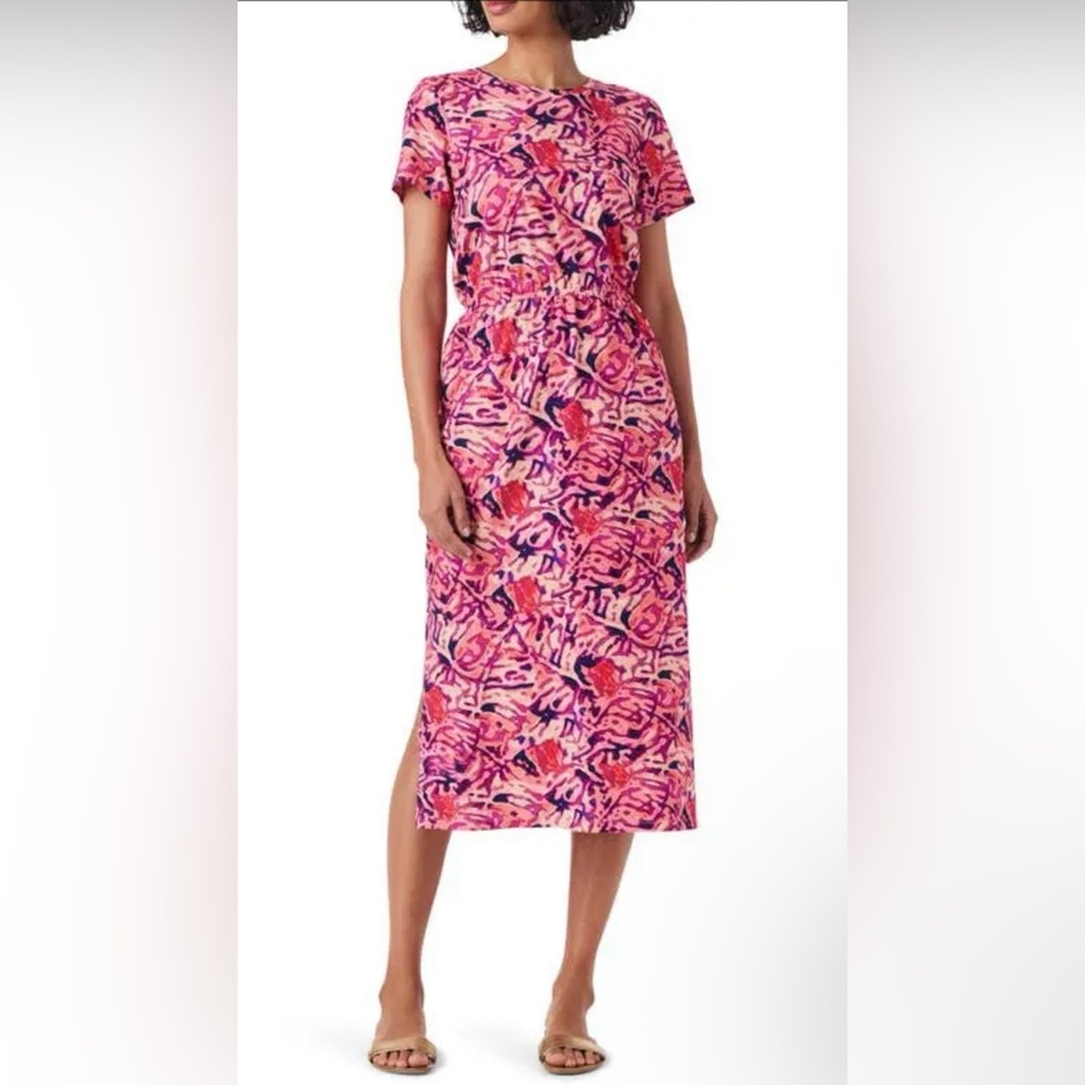 Vibrant Pink and Purple Patterned Midi Dress